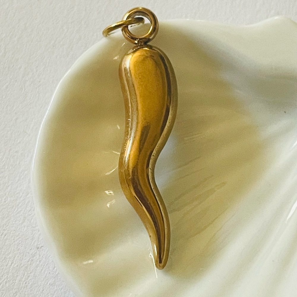 Gold Horn Pendant Italian Horn Good Luck Talisman Charm